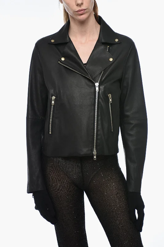 women's coats for maximalist fashion loversS.W.O.R.D 6644 Leather IMPACT Biker Jacket with Zipped Pockets