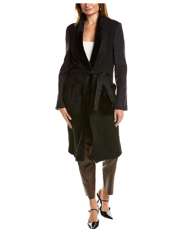 women's down coatsPiazza Sempione Leather-Trim Wool Coat