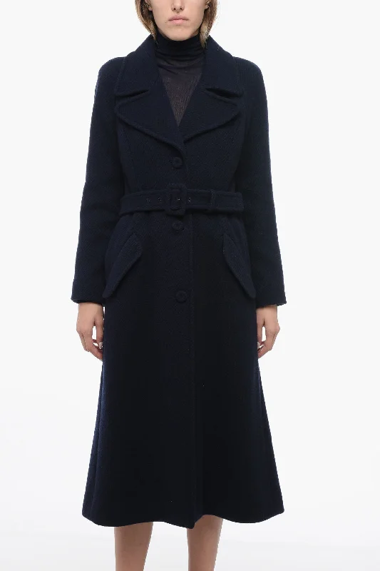 women's coats with military-inspired designsMoschino COUTURE Wool Ribbed Coat with Belt