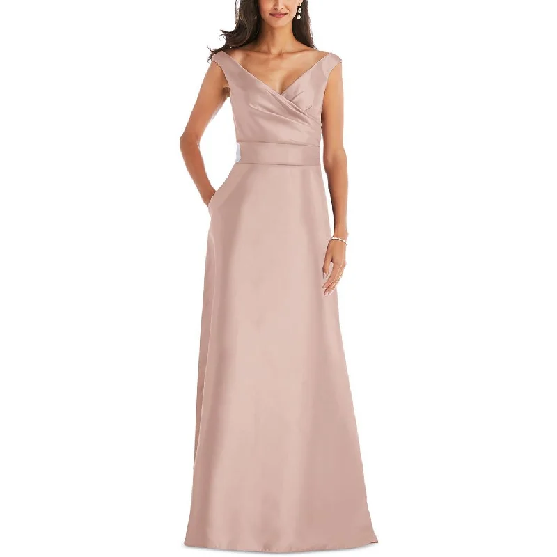 women's custom dressesAlfred Sung Womens Satin Off-The-Shoulder Evening Dress