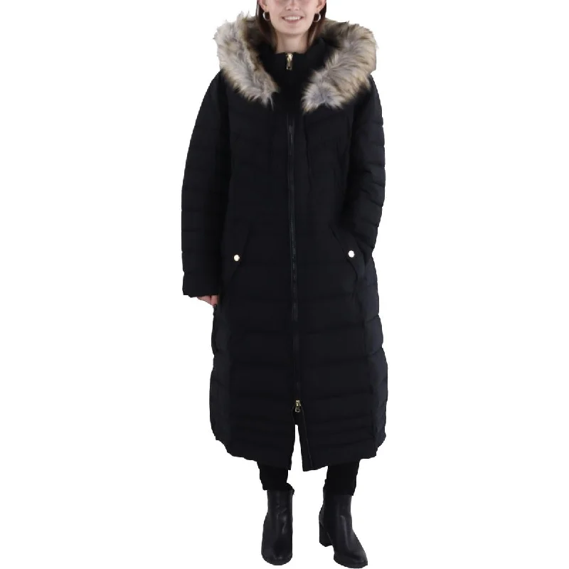 classic women's coatsPlus Womens Faux Fur Trim Hooded Long Coat