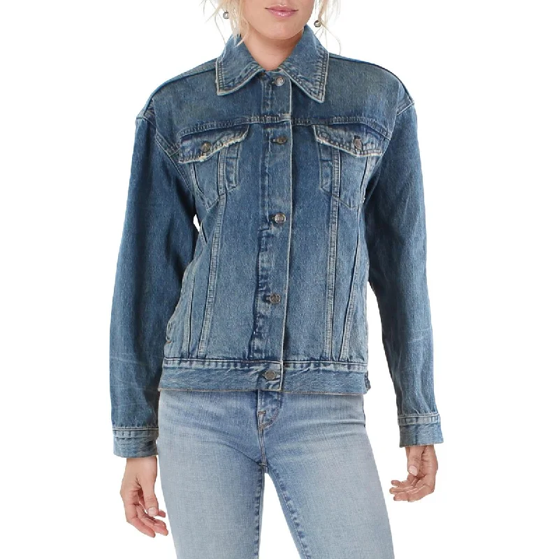 affordable women's coatsWomens Light Wash Midi Denim Jacket