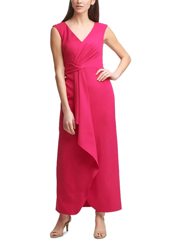 women's versatile dressesPetites Womens Wrap-Front Maxi Evening Dress