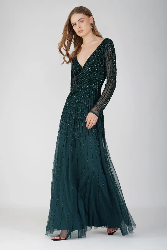 Lace DressLaura Embellished Maxi Dress in Emerald Green