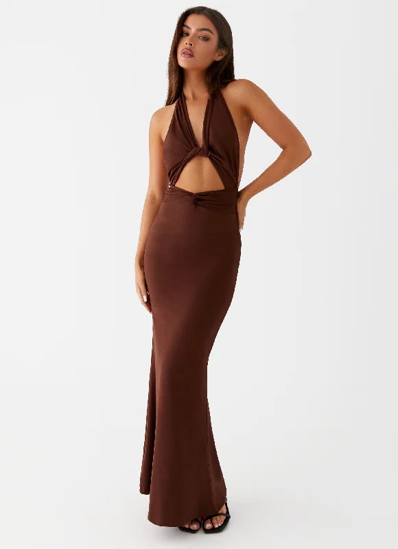 women's cocktail dressesCarolina Twist Maxi Dress - Chocolate