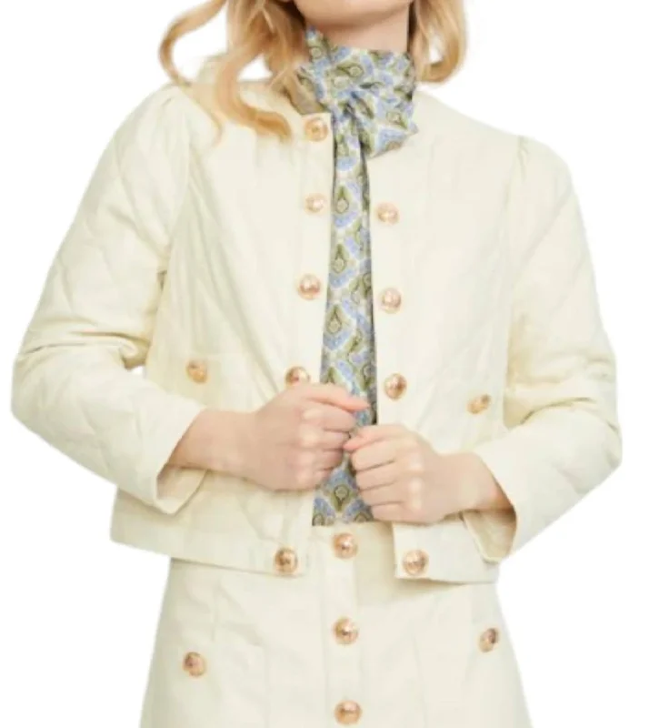 Vegan Leather Quilted Jacket In Cream