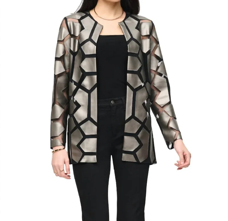 Two-Toned Geometric Print Jacket In Grey/black