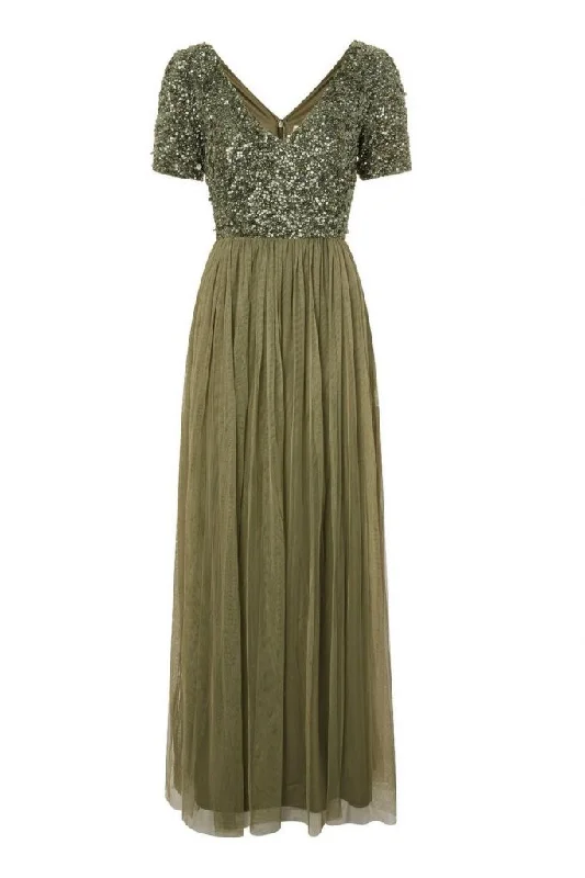 A-Line DressChandelier Embellished Maxi Dress in Dark Olive