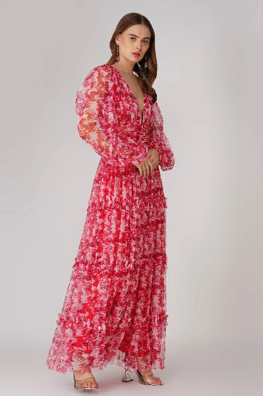 Off-The-Shoulder DressLydia Maxi Dress in Red Floral