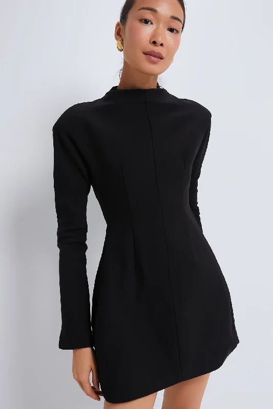 women's everyday dressesBlack Wool Contoured Turtleneck Long Sleeve Mini Dress