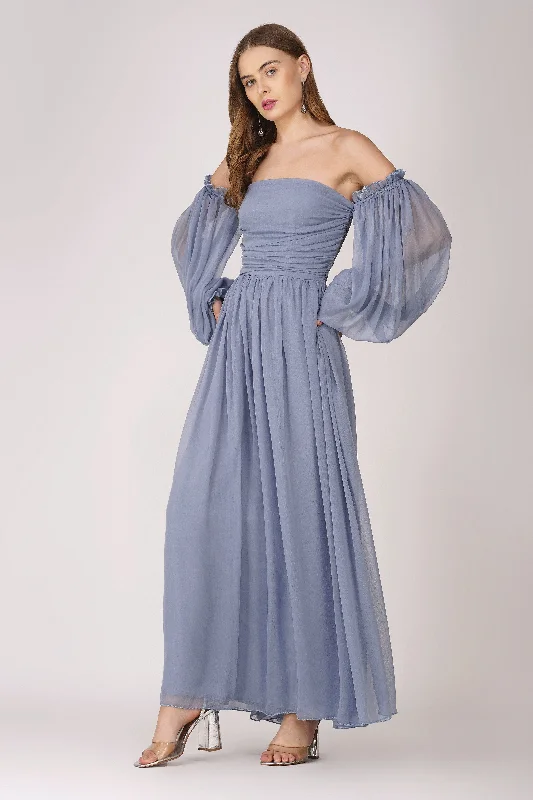 Bow-Tie DressLana Chiffon Maxi Dress in Dusty Blue