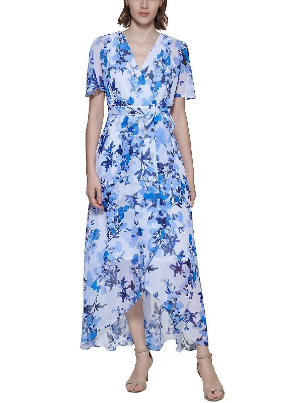 Flowy DressWomens Floral Print Maxi Wrap Dress