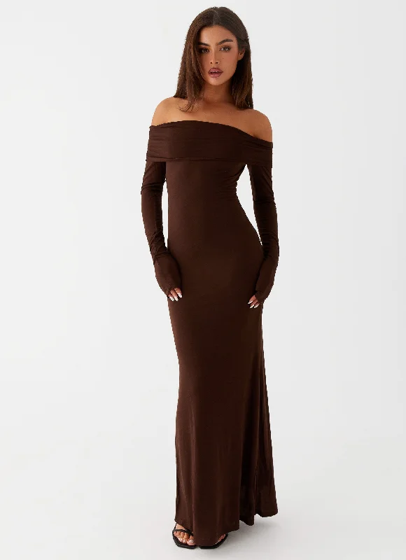 women's prom dressesCocoa Long Sleeve Maxi Dress - Chocolate