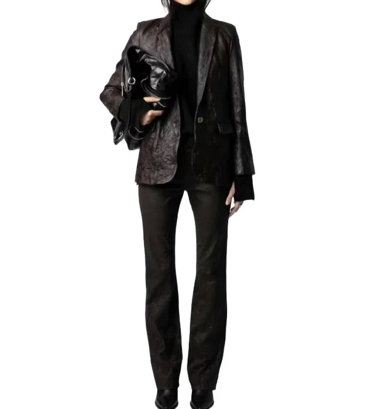 Valse Crinkled Leather Blazer In Land