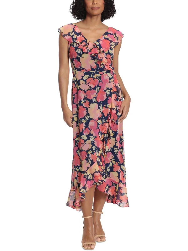 Flowy DressPetites Womens Chiffon Floral Maxi Dress