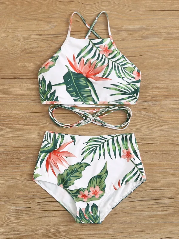 Animal Print Female SwimwearLagoon Leaf Bikini Set