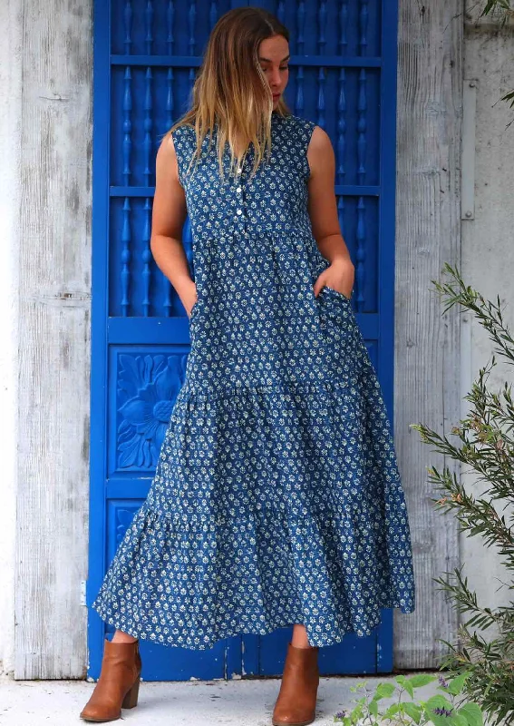 women's luxury dressesBoho Tiered Maxi Dress Bluebell