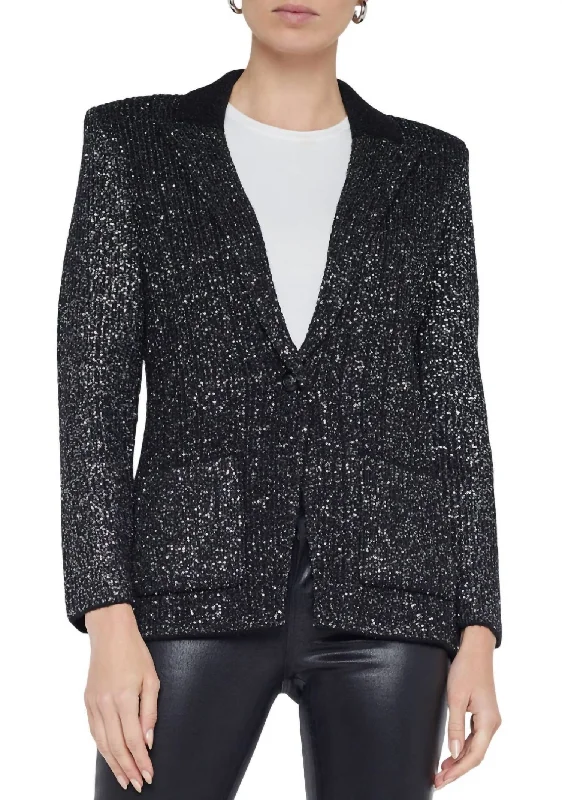 Leonora Sequin Knit Blazer In Black/silver Sequin