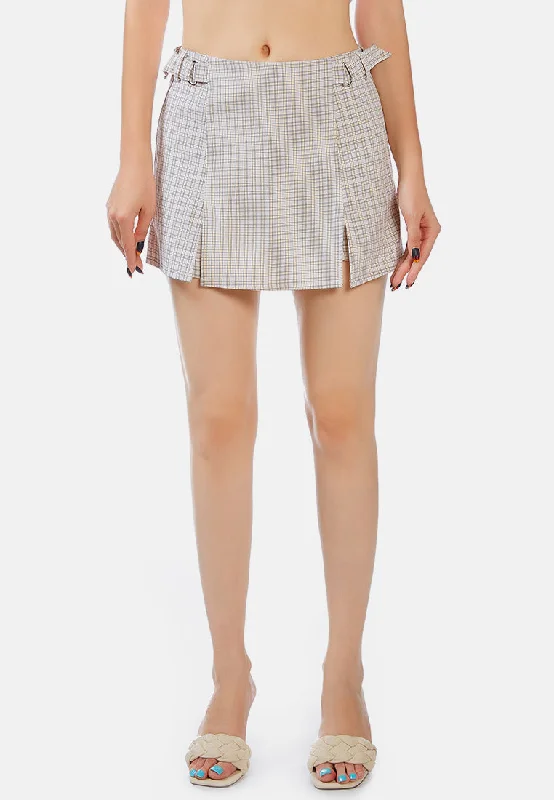 Chequered Skort With Buckles By Ruw