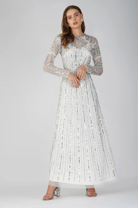 Petite DressTeresa Embellished Maxi Dress in Silver