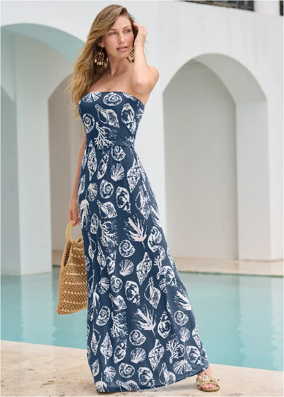 Spaghetti Strap DressConvertible Maxi Dress - Navy Multi