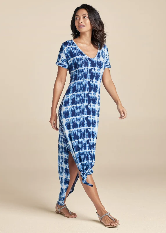 Tall Women DressCasual T-Shirt Maxi Dress - Navy Multi