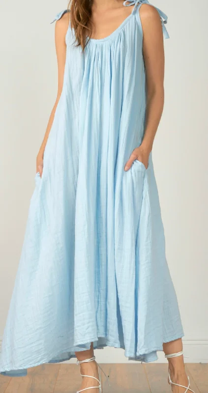 Button-Down DressGauze Maxi Dress In Sky Blue