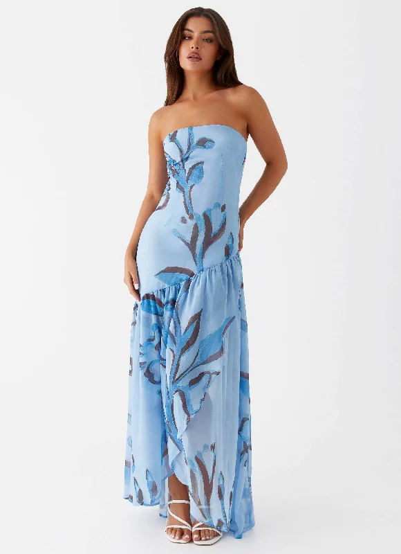 Chic DressSolaris Strapless Maxi Dress - Blue Floral