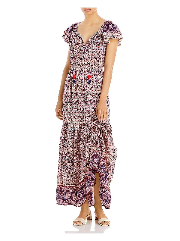 women's bow dressesWomens Floral Tie Neck Maxi Dress