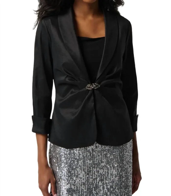 Taffeta Fitted Blazer With Shawl Collar In Black