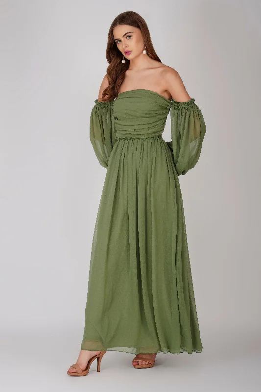 Pastel DressLana Chiffon Maxi Dress in Soft Olive