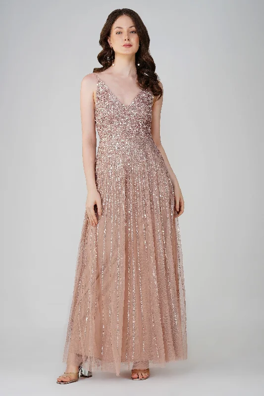 women's unique dressesLegacy Embellished Maxi Dress in Mink