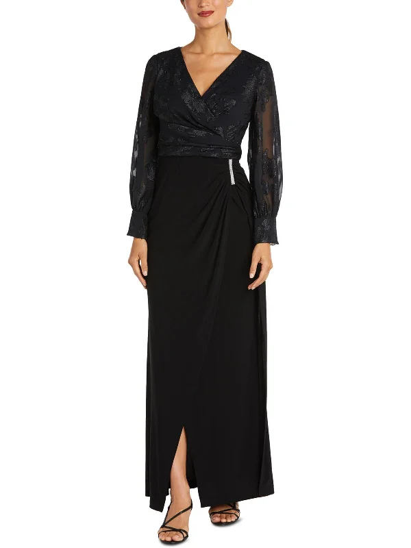 women's velvet dressesPetites Womens Faux-Wrap Maxi Evening Dress