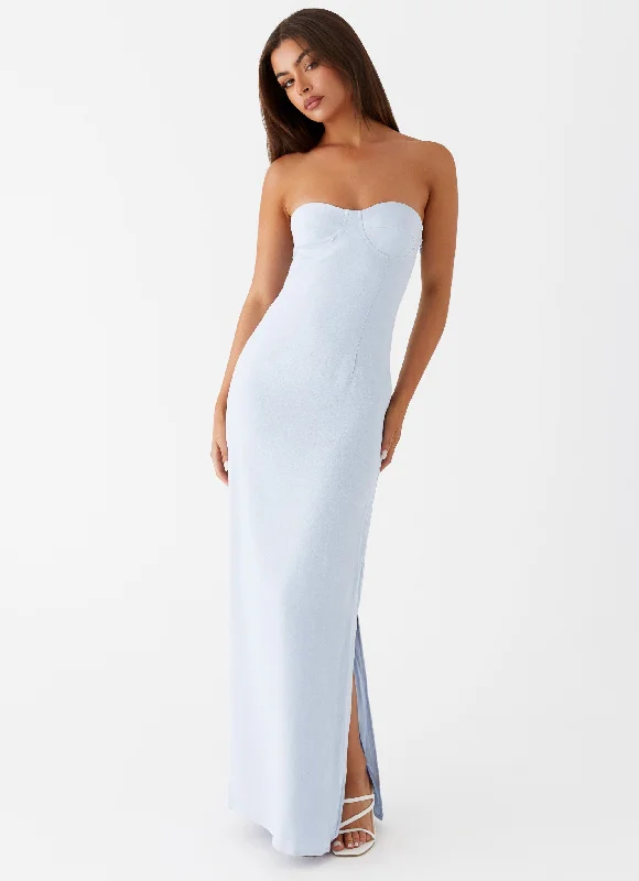 Petite DressEsra Linen Strapless Maxi Dress - Blue