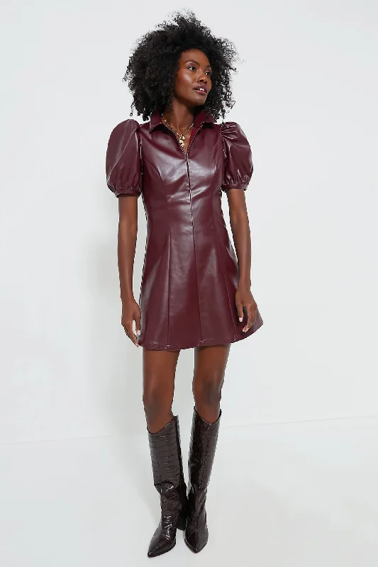 Wrap DressBurgundy Front Zip Faux Leather Mini Dress