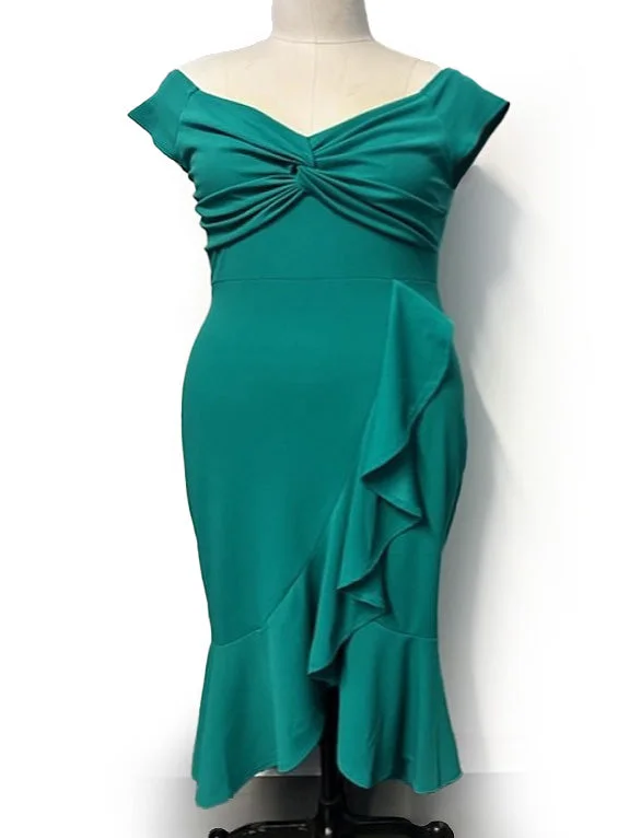 women's ruffle dressesMavia Mermaid Bodycon Plus Size Cocktail Dress in Emerald