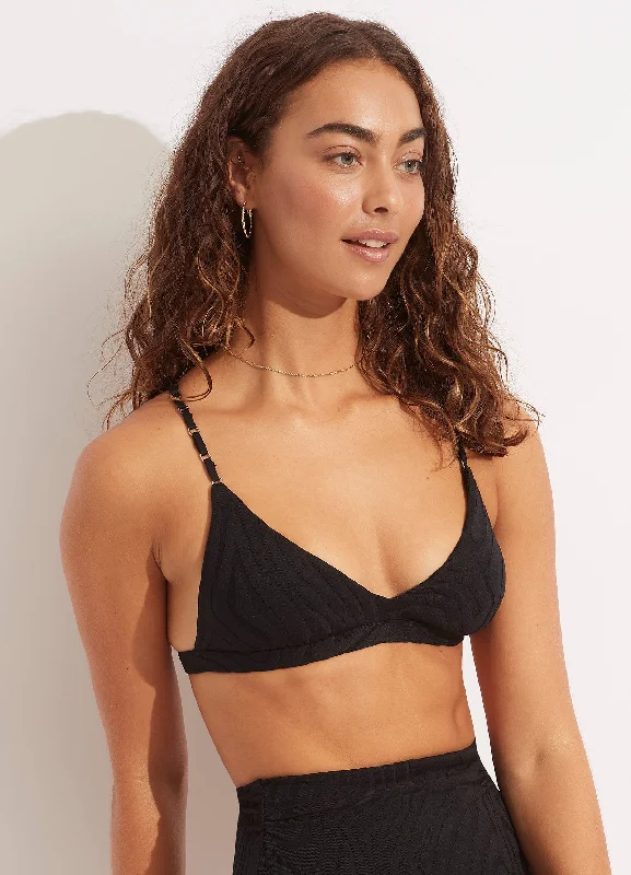 Floral Female SwimwearSecond Wave Fixed Tri Bra - Black