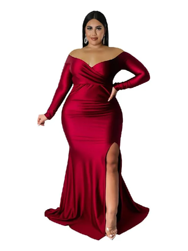 women's cold-shoulder dressesHelena Plus Size Mermaid Bodycon Gown