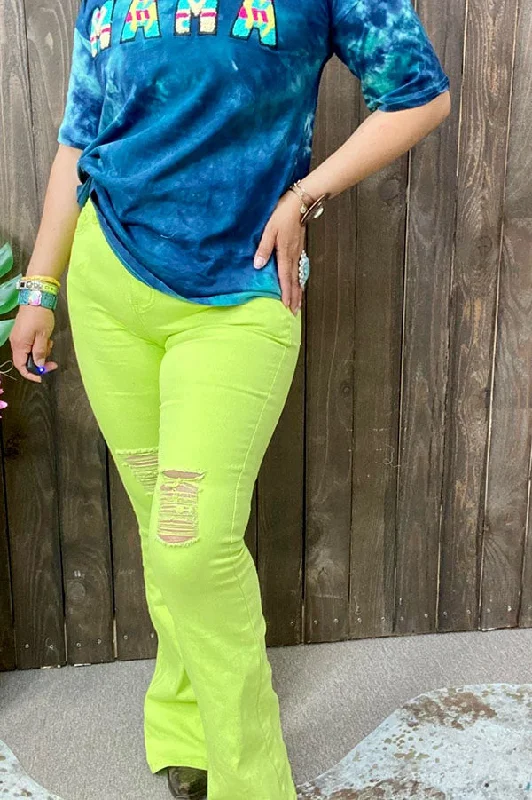 women's skinny pantsNeon green distressed bell bottoms women jeans