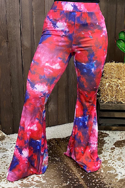 women's zipper pantsXCH8964 Multi color tie dye bell bottoms IS22