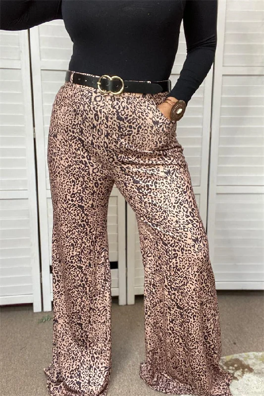 women's silk pantsYMY12068 Leopard printed bell bottom women pants