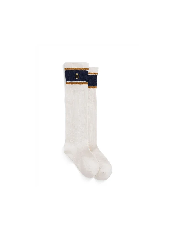 Beach SocksSignature Women's Knee High Socks - Cream, Navy & Gold