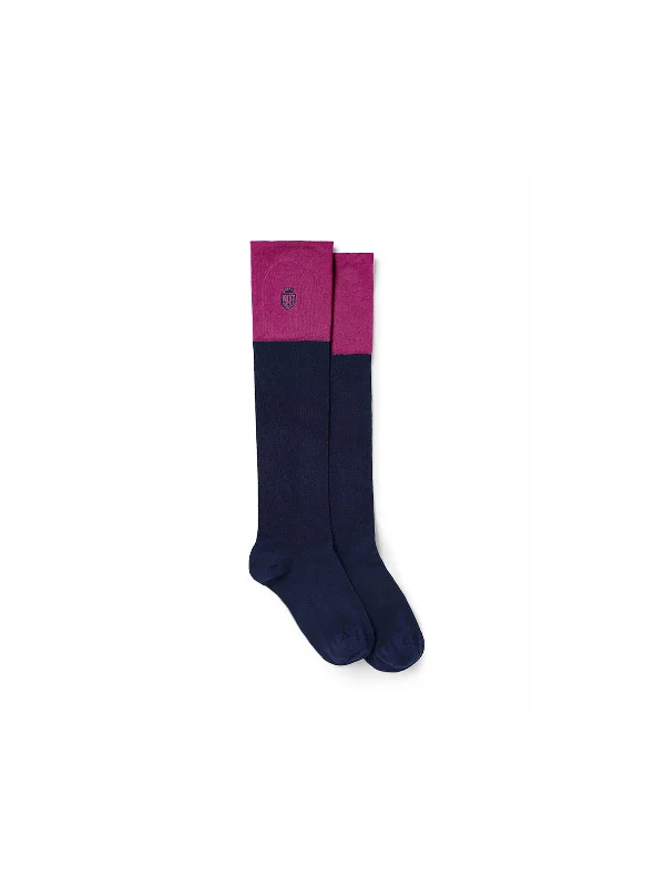 Designer SocksSignature Women's Knee High Socks - Navy & Fuchsia