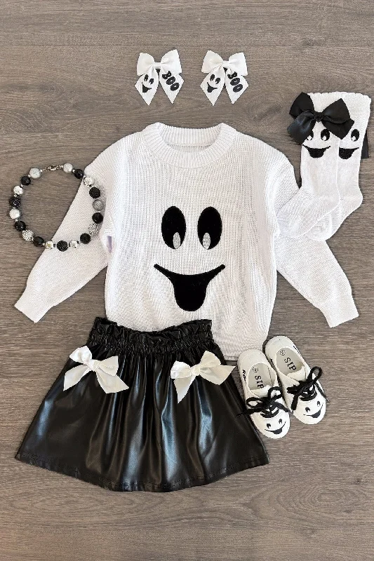 Designer DressBlack & White Ghost Pleather Skirt Set