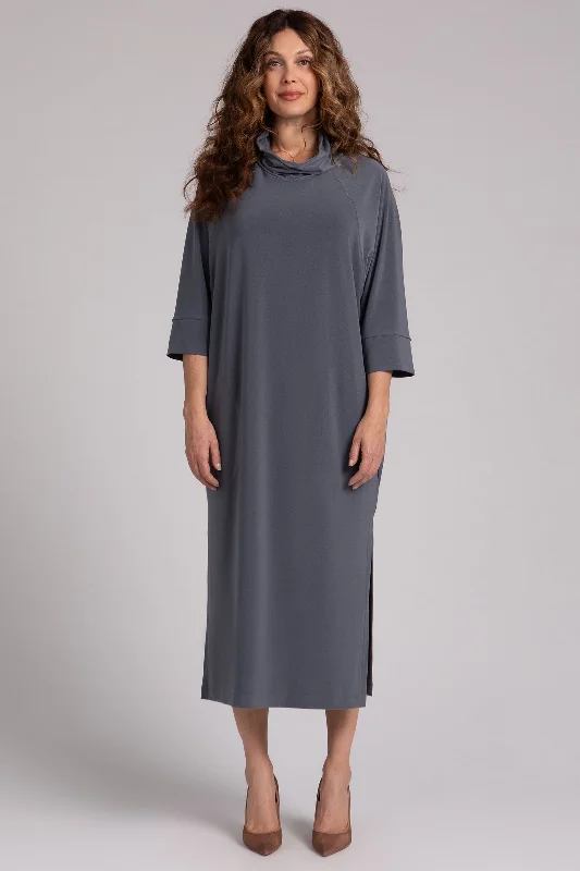 women's maternity dressesCozy Raglan Funnel Neck Dress | Melange Gunmetal