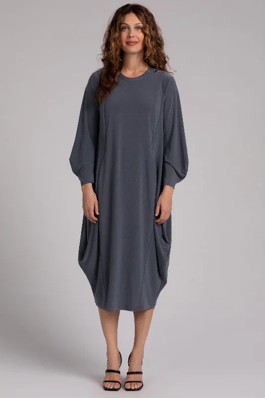 women's evening dressesEasy Crew Neck Lantern Dress | Melange Gunmetal