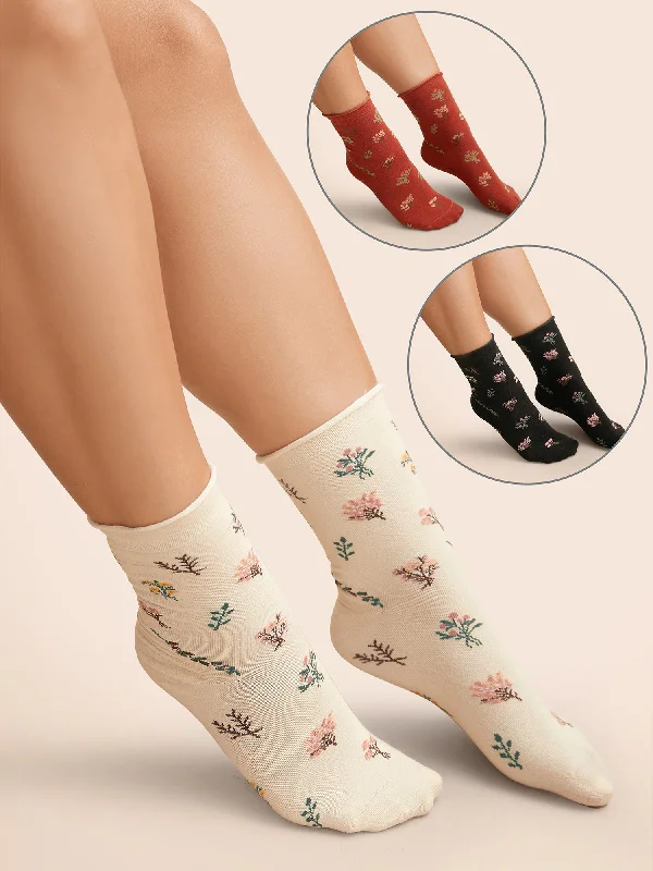 Summer SocksFloral Printed Three Pair Socks