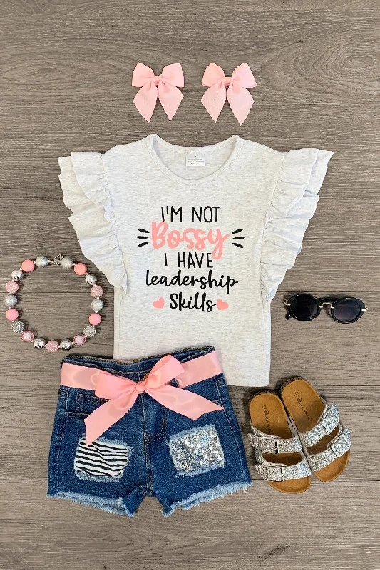 women's beach dresses"I'm Not Bossy I Have Leadership Skills" Denim Short Set