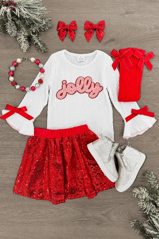 Fit-And-Flare Dress"Jolly" Red Sequin Skirt Set