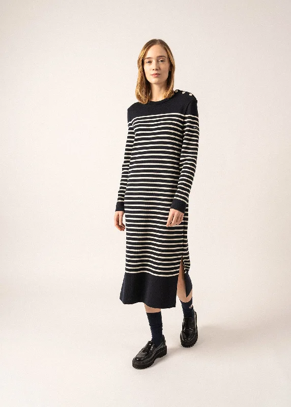 women's A-line dressesMarée Long Knitted Dress - striped, in wool (NAVY/ECUME)